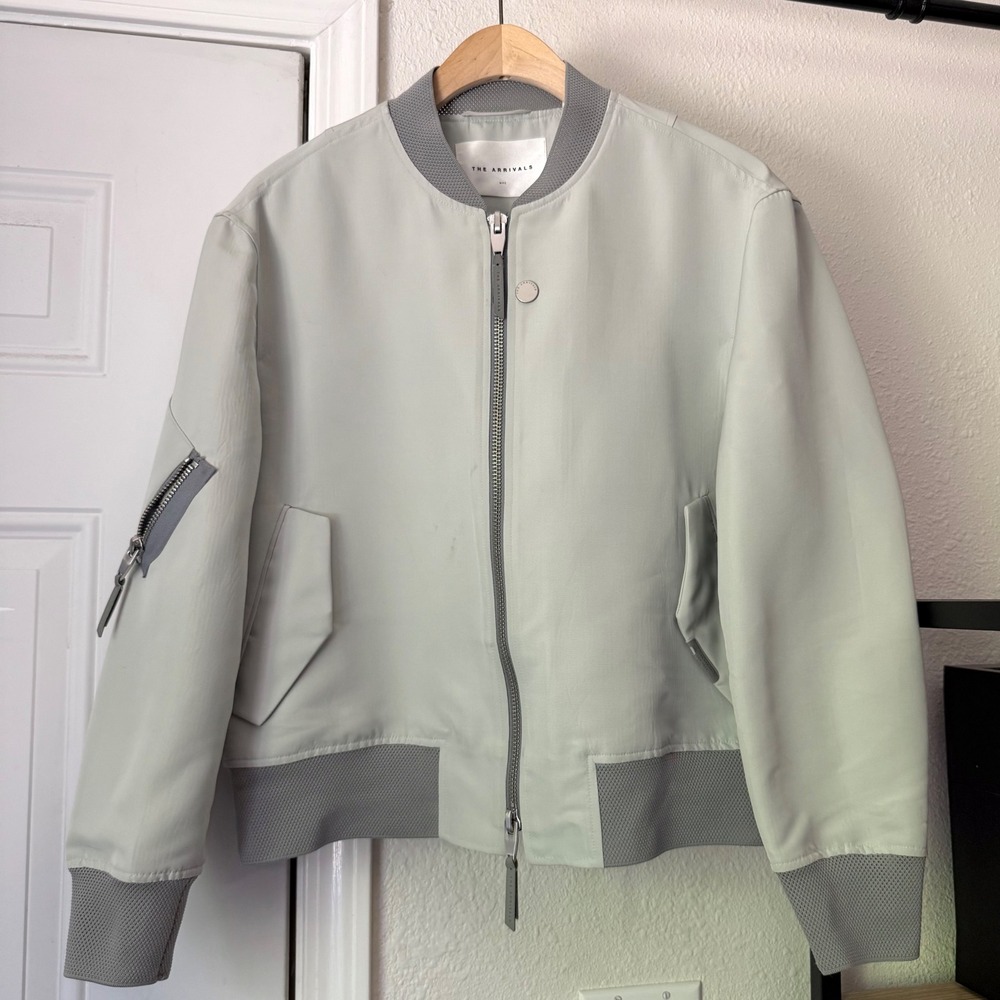 THE ARRIVALS grey contrast collar long sleeve full zip bomber jacket